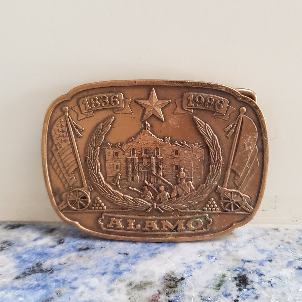 Remember the ALAMO -150th ANNIVERSARY BRONZE Belt Buckle-Vintage 1986